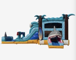 Shark Island Rush Bounce House with Slide